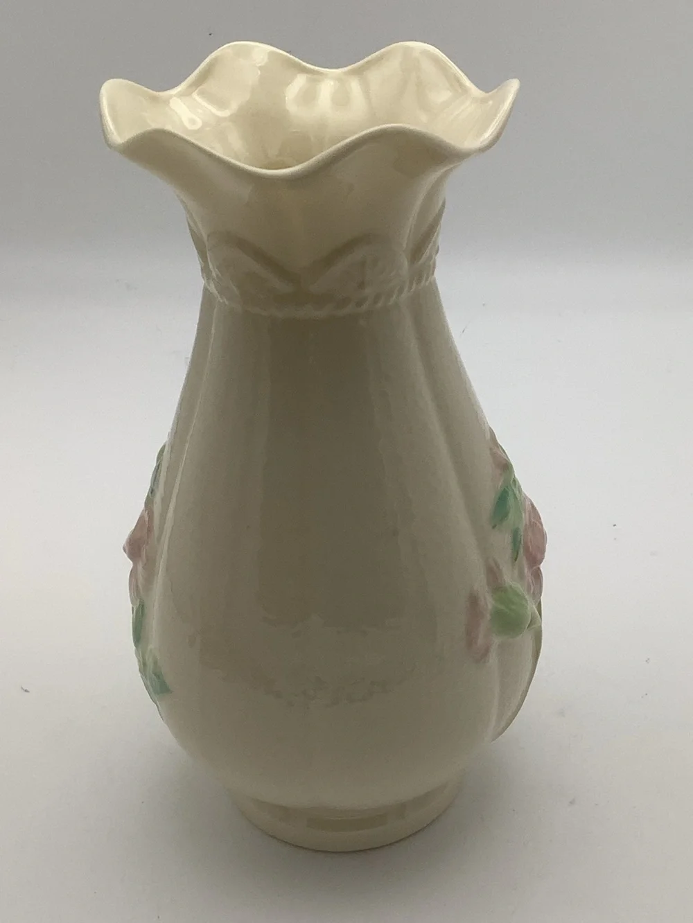 Vintage Belleek Irish Fluted Floral Vase